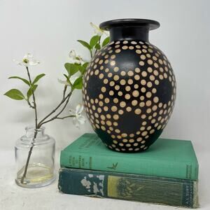 Valeriano Paz Peru Dark Brown Spotted Vase Signed